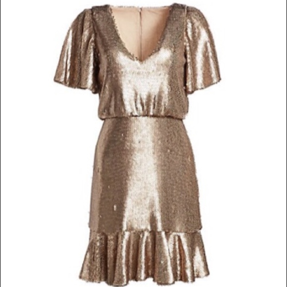 Monique Lhuillier Sequin Popover Dress Gold Size 4